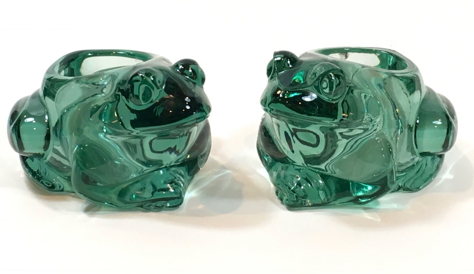 Green Frog Votive Holders Set of 2 Indiana Glass Heavy - $29.99