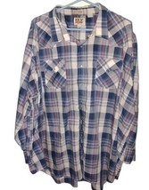 Ely Cattleman Big Man Shirt Mens 4XL B Pearl Snap Long Sleeve Blue White... - $25.69