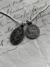 2pcs french antique religious medal necklace pendant Notre Dame de Paris sacred  - £29.26 GBP