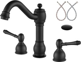 2 Lever 3 Hole Widespread Victorian Bathroom Sink Faucet Matte Blk + Pop-up - £54.44 GBP