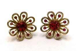 Mid Century Coro Pink Rhinestone Earrings Screw Back Flower 1940s-1950s Jewelry - £23.98 GBP