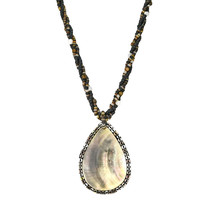 Ocean&#39;s Treasure Black Lip Shell Medallion Beaded Cotton Rope Necklace - £15.59 GBP