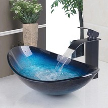 Ouboni Bathroom Vessel Sink, Oval Vessel Sink Contemporary Tempered, Up Drain - £137.83 GBP