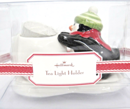 Hallmark Penguin Snowball Tea Light Candle Holder Ceramic New Cute 3.5&quot; x 6&quot; - £5.92 GBP