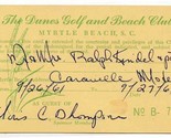The Dunes Golf and Beach Club Guest Card Myrtle Beach South Carolina 1961 - $17.82