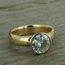 2 CT Round Simulated Diamond Bezel Set Tone Engagement Ring 14k Yellow Gold Over - £87.02 GBP