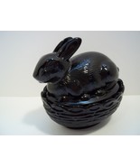 Mosser Glass Jet Black Easter Bunny Rabbit On Nest Basket Candy Dish Box... - $26.14