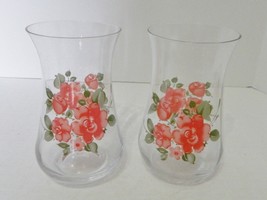 Hurricane Drinking Glasses Hand Painted with Red &amp; Pink Roses and Buds 20 fl oz - £17.13 GBP