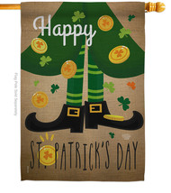 Happy St Patricks Day Leprechaun Shoe House Flag Patrick 28 X40 Double-Sided Ban - £29.55 GBP