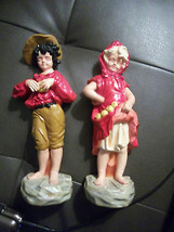 vintage chalkware boy and girl picking apples wall hanging red outfits figures - £40.15 GBP