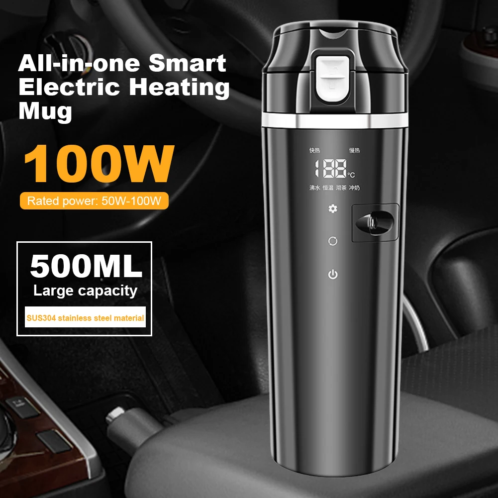 12V/24V Car Heating Cup Digital LCD Display Car Heated Smart Mug Smart - £31.17 GBP