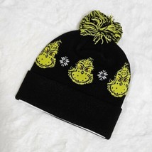 American Eagle Grinch Hat Beanie Black Green Cuff Pom Pom Christmas Wint... - £38.97 GBP