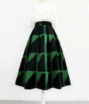 Winter GREEN BLACK Midi Skirt Women Plus Size Pleated Woolen Holiday Skirt