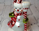 Vintage Santa&#39;s Best Snowman w/ broom Christmas Ornament Porcelain 1990s - $10.84