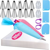 Piping Bags And Tips Set, 100Pcs 12 Inch Pastry Bags, Icing Bags Disposa... - £11.08 GBP