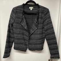 Adrienne Vittadini Black Tweed Fringe Open Front Jacket Womens Size Medium - £18.72 GBP