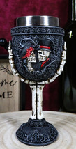 Gothic Day Of The Dead Skeleton Skull Bride And Groom Black Roses Wine Goblet - £23.96 GBP