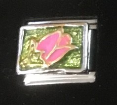 Rose Flower Italian Charm Enamel Link 9MM K47 Style GP - £11.21 GBP