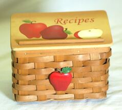Wicker Recipe Box Card Holder Country Kitchen Counter Top Apples - $12.86