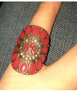 Vintage Red Coral Flower Design Ring Size 8 Estate Find - £47.41 GBP