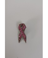 Bright Pink Rhinestone Brooch Pin Silver Tone Metal Awareness Ribbon - $191.94 MXN