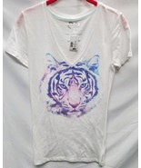 Aeropostale Women&#39;s Medium T-Shirt Tiger Graphic White V-Neck - $20.50 CAD