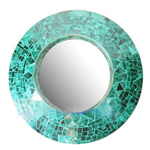Round Malachite Mirror, Gemstone Inlaid  Mosaic Wall Mirror Hallway Decorative - £373.09 GBP