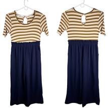 Monteau Jumpsuit 2X Navy Yellow White Stripes Short Sleeve Stretch Pockets - $35.00