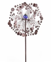 Flower Wind Spinner Garden Stake 75" Tall Brown Metal Triple Pronged Blue Sphere
