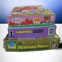 Mickey Garfield Strawberry Shortcake Puzzles Vtg Kid Child Disney Pieces Crafts - £13.79 GBP