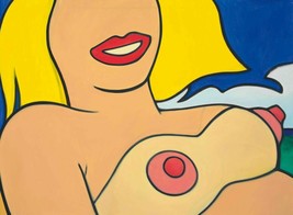 FRAMED CANVAS Art print wesselmann 32 year old on the beach nude blond p... - $83.16