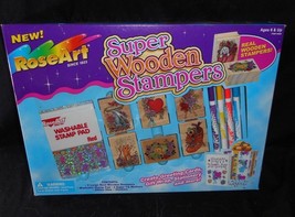 VINTAGE 1998 ROSE ART SUPER WOODEN STAMPERS WOOD STAMPS W/ STICKERS &amp; MA... - £44.09 GBP