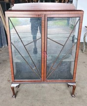 VTG Antique Claw &amp; Ball Foot China Cabinet Press 3 Glass Shelf Art Deco - $199.99