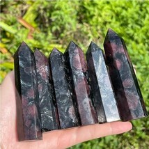 Garnet with Astrophyllite Healing Crystal Tower Point Wand Obelisk Decor... - £25.16 GBP