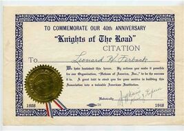 Hobos Knights of the Road Citation signed Jeff Davis King &amp; Emperor 1948 - $67.32