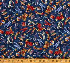 Cotton Antique Toys Kids Santa&#39;s Night Out Blue Fabric Print by the Yard D505.68 - £10.31 GBP