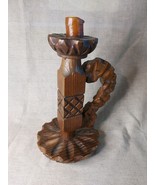 Chunky Vintage Handcarved Wooden Rustic Feel Candlestick Holder - $1,171.31 MXN