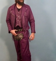 Purple Genuine Leather Motorcycle Jacket, Vest &amp; Chaps - Jim Leather INC - £307.80 GBP
