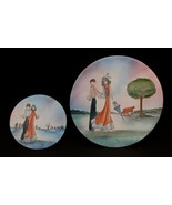 Vintage Louise Roy Pair of Enamel on Copper Plates Couple Romantic Scene - £31.53 GBP