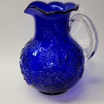 Vintage Cobalt Blue Glass Water Pitcher Grape &amp; Leaves Embossed 2½ Qt - ... - £29.36 GBP