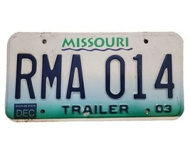 Missouri License Plate  RMA 014 Trailer 2003 Show Me State - £6.92 GBP