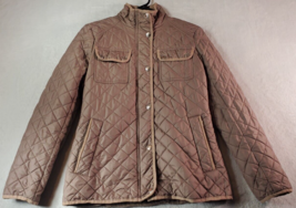 Michael Kors Quilted Coat Women Size XS Brown 100% Polyester Pocket Button Front - £23.45 GBP