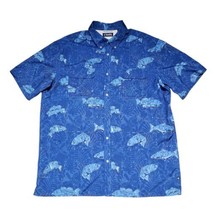 Chaps Men&#39;s XL Front Pockets Button-Up Short Sleeve Blue Bass Fishing Shirt - £16.52 GBP