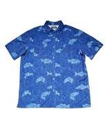 Chaps Men&#39;s XL Front Pockets Button-Up Short Sleeve Blue Bass Fishing Shirt - £16.50 GBP