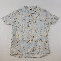 Express Men’s Shirt M Blue Beige Floral Leaf Print Button Front Linen Blend - $18.71