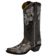 Womens Western Boot Dark Brown Leather Paisley Embroidery Square Toe Siz... - €84,25 EUR