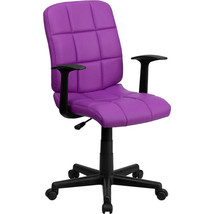 Vibrant Purple Quilted Vinyl Swivel Task Office Chair with Arms - $3,772.97 MXN