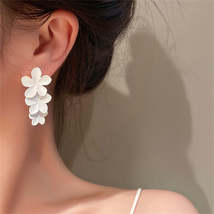 White Enamel &amp; Silver-Plated Linked Flower Drop Earrings - £11.18 GBP