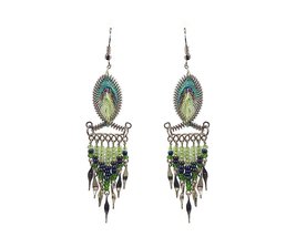 Fish-Shaped Silk Thread Earrings Long Beaded Metal Dangles - Handmade Jewelry Wo - $17.81