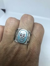 Men&#39;s Skull Ring Vintage Genuine Southwestern Turquoise Silver Bronze Size 7.75 - £26.32 GBP